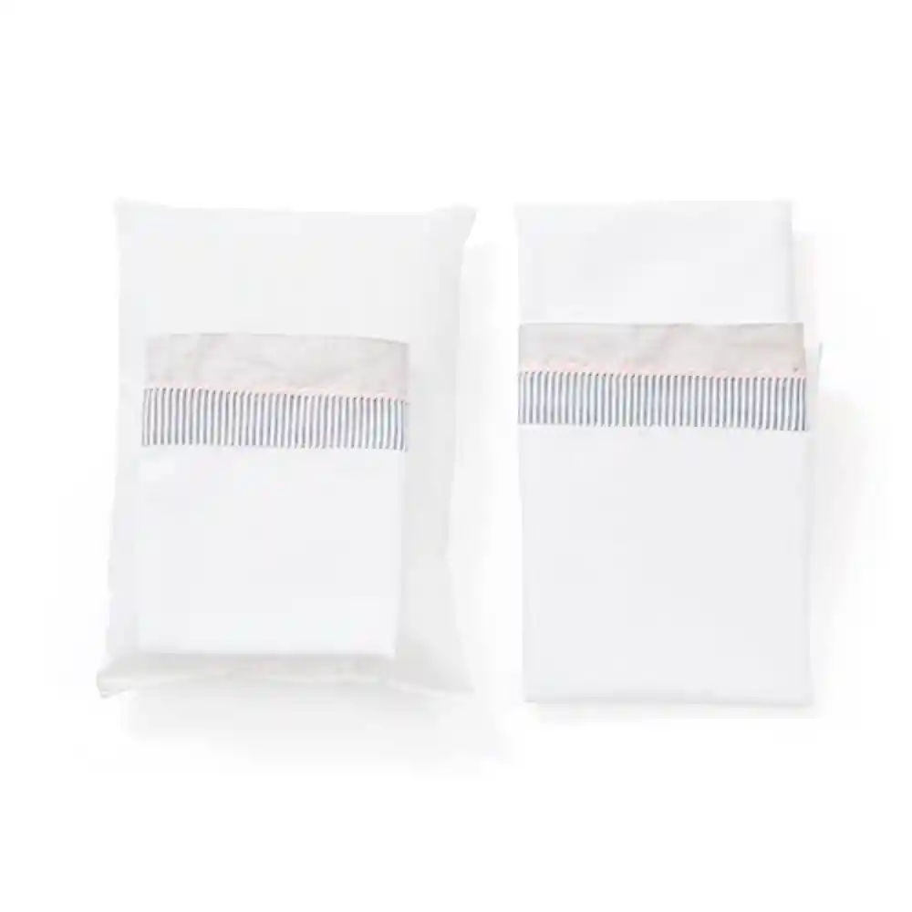 Set Sábanas + Almohada Bebe Infantil 4 Piezas Blanco Bordado Rosa Niña Ref Toral 9135