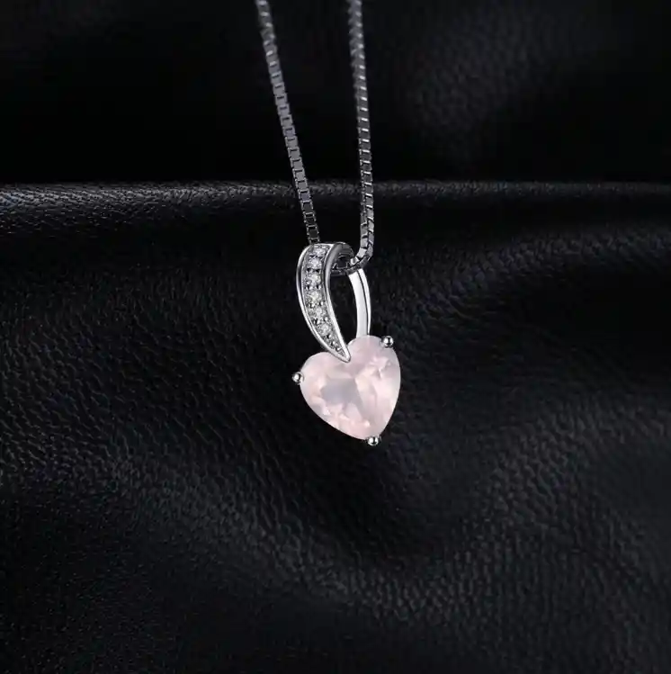 Collar Corazón Para Mujer Con Cuarzo Rosado En Plata 925