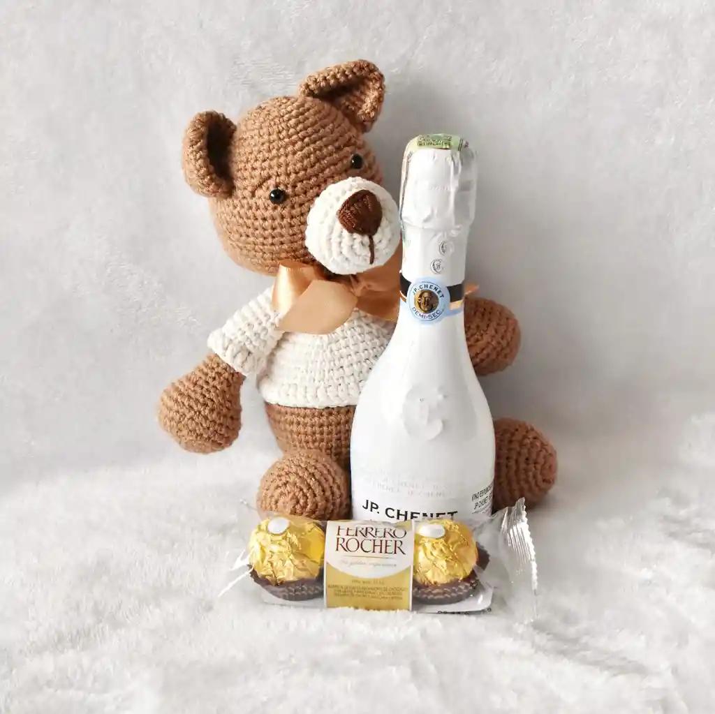 Osito Teddy En Amigurumi + Ferrero X 3 Unidades + Jp Chenet 200ml