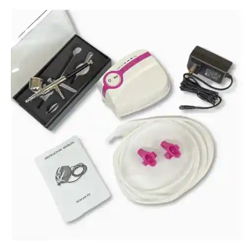 Kit Aerografo Profesional Más Compresor Rosado Blanco