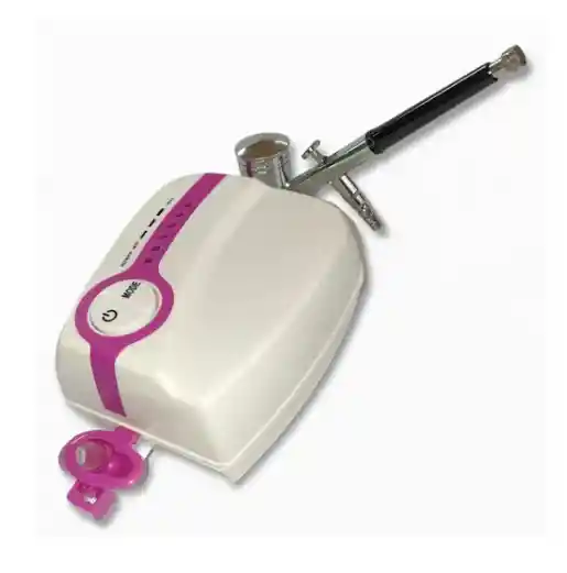 Kit Aerografo Profesional Más Compresor Rosado Blanco