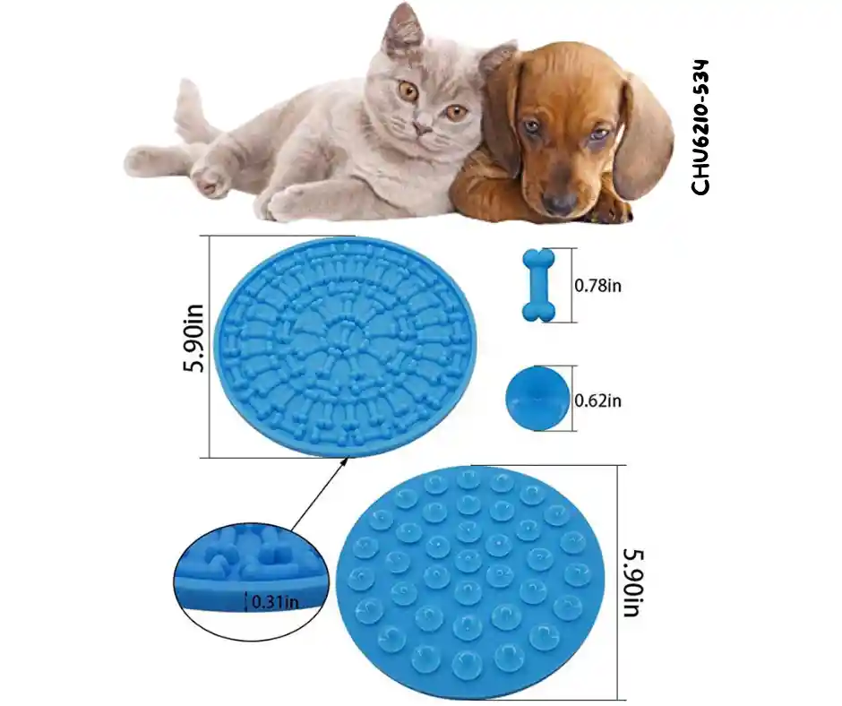 Lick Mat Comedero Lento Para Perros Y Gatos Color Azul