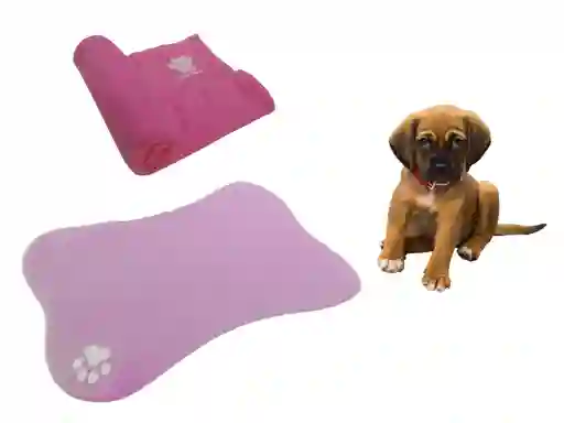 Cama En Forma De Hueso + Cobija Mediana Rosado