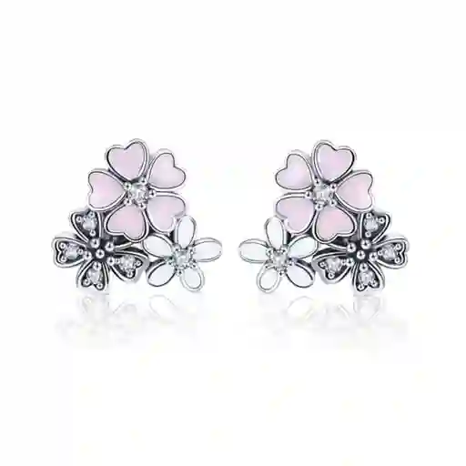 Aretes Topos Flores Con Circones Para Mujer Fabricados En Plata 925