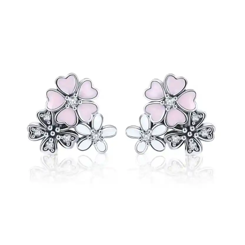 Aretes Topos Flores Con Circones Para Mujer Fabricados En Plata 925