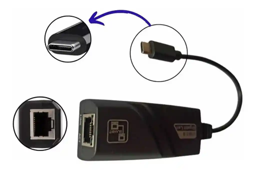 Adaptador Convertidor Tipo C A Ethernet Rj45 Red Gigabit Lan