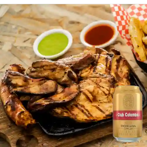 Combo Parrillada Personal 4 Carnes + Club Col. Dorada 330ml Lata