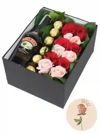 Rosas Rojas Y Rosadas Con Ferreros Y Baileys Dulce Obsequio
