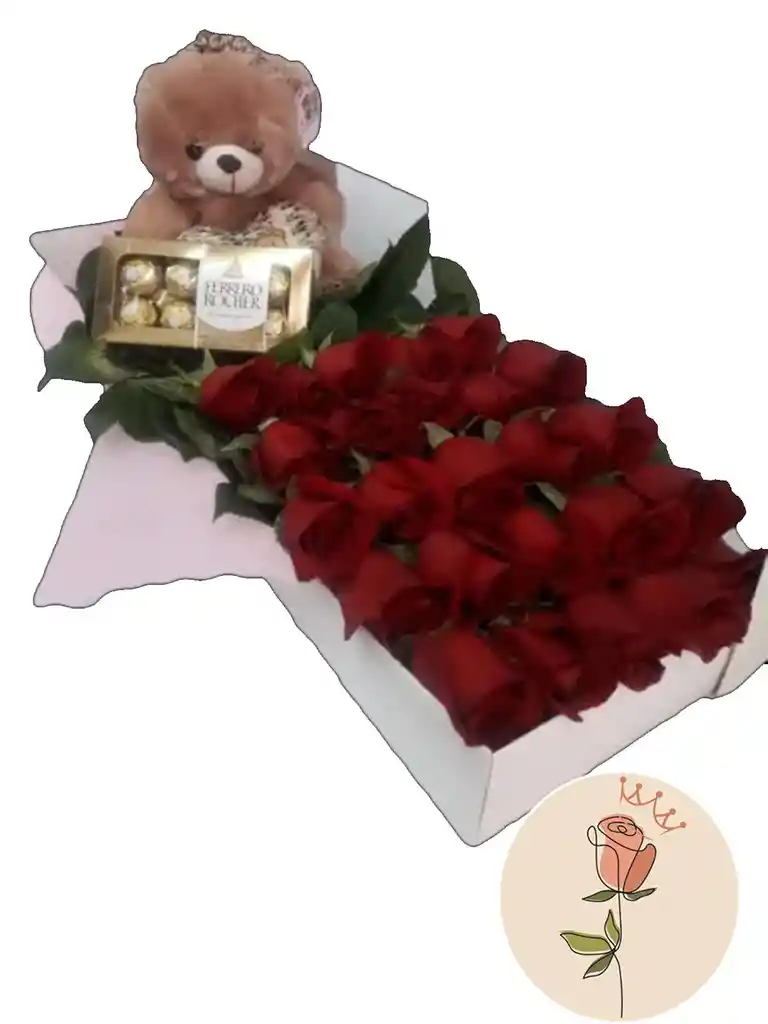 Caja De Rosa Y Peluche Un Gran Amor