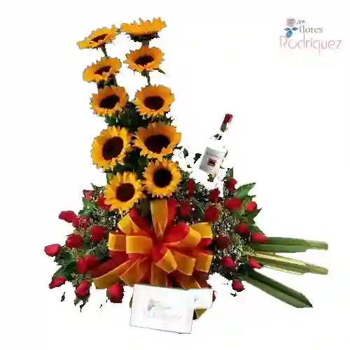 Flores Arreglo Girasoles Y Rosas Especial Rodriguez
