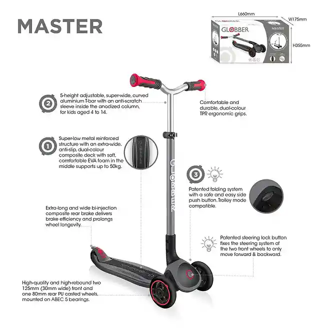 Globber Patineta Para Ninos Scooter Monopatinmaster Portable Ajustable