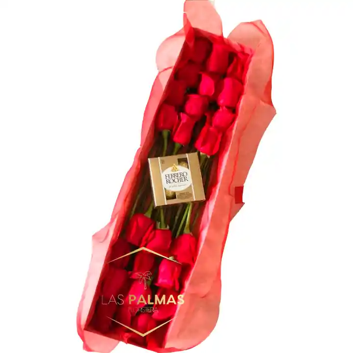 Caja De Rosas X 24 Con Ferrero Amor Feliz Día