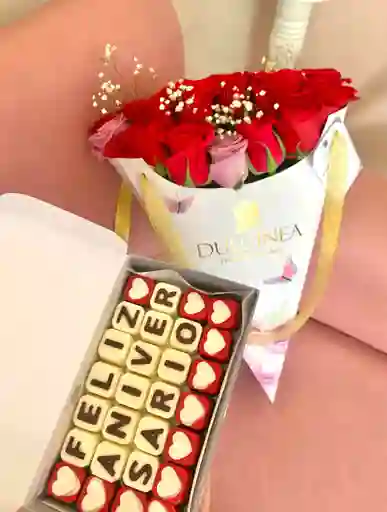Bouquet Mas Chocomensaje Feliz Aniversario