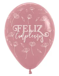 Bombas Globo Biodegradable De Latex Feliz Cumpleaños Palo De Rosa Con Flores R12