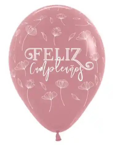 Bombas Globo Biodegradable De Latex Feliz Cumpleaños Palo De Rosa Con Flores R12