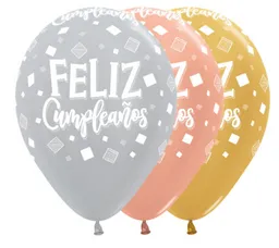 Bombas Globo Biodegradable De Latex Feliz Cumpleaños Surtido Con Cuadros R12