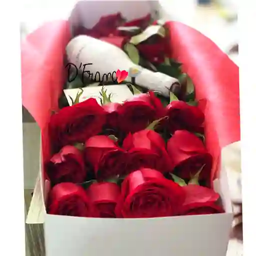 Caja De Rosas Con Vino