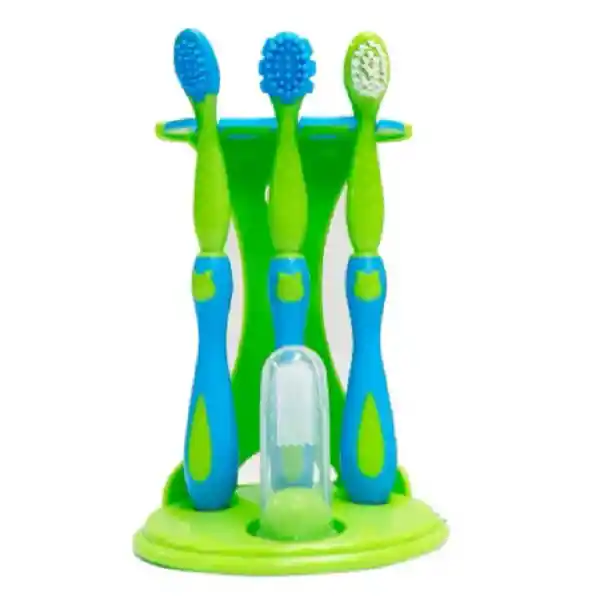 Set Cepillo Dientes Bebe 4 En 1 Azul Verde