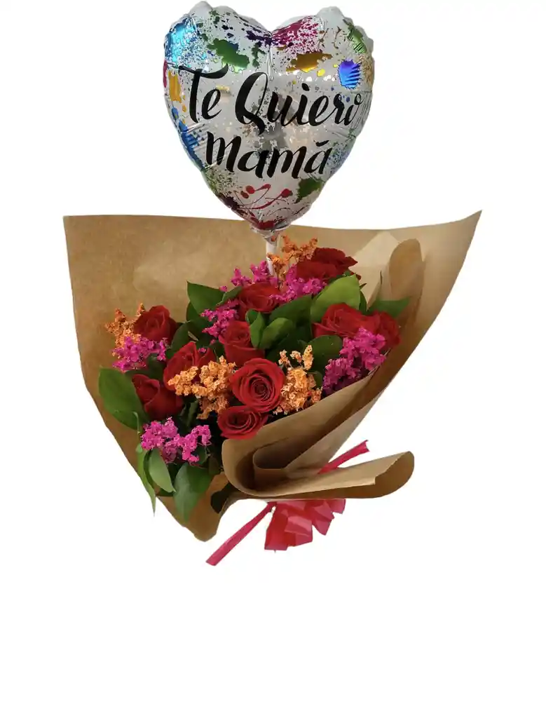 Bouqueth De 12 Rosas Rojas Mas Globo Del Día De La Madre