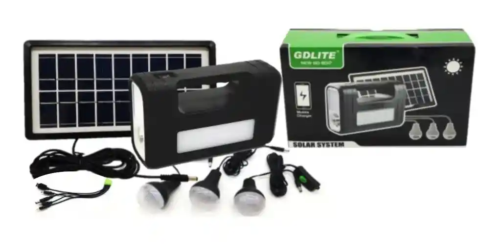 Kit Panel Solar Camping 3 Bombillas Usb Radio Mp3 Linterna