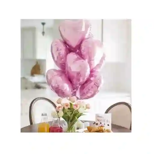 Bouquet Corazon Rosado (8 Globos Metalizados Inflados Con Helio)