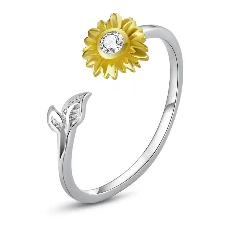 Anillo Ajustable Flor Girasol Para Mujer Fabricado En Plata