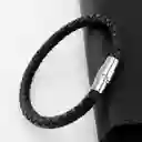 Pulsera De Hombre En Cuero Negro Con Cierre Magnético