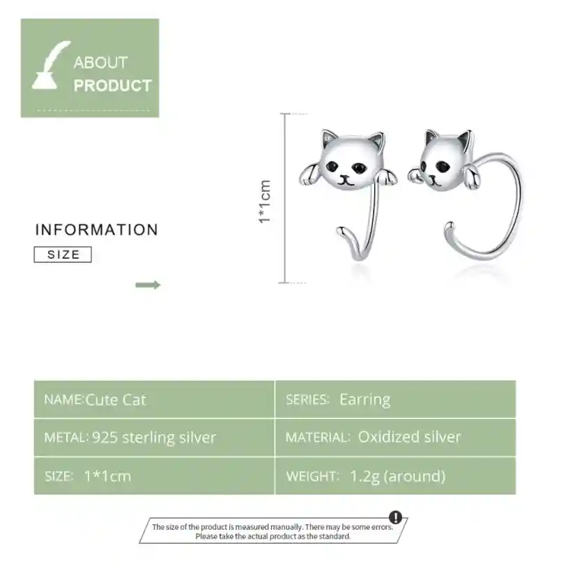 Aretes Pendientes Para Mujer Gato Fabricados En Plata 925