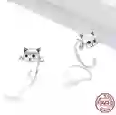 Aretes Pendientes Para Mujer Gato Fabricados En Plata 925