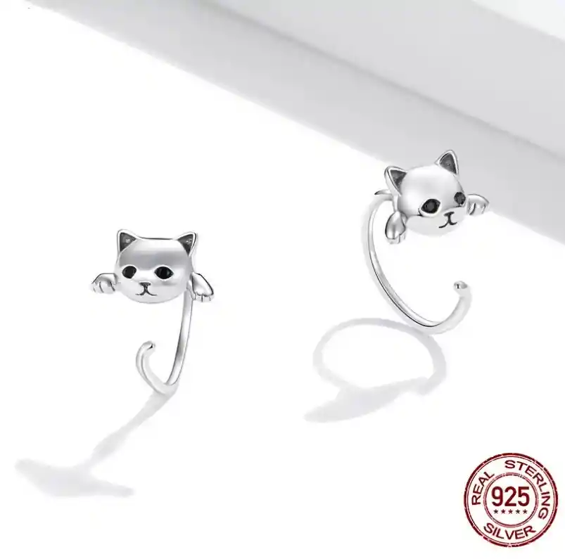 Aretes Pendientes Para Mujer Gato Fabricados En Plata 925