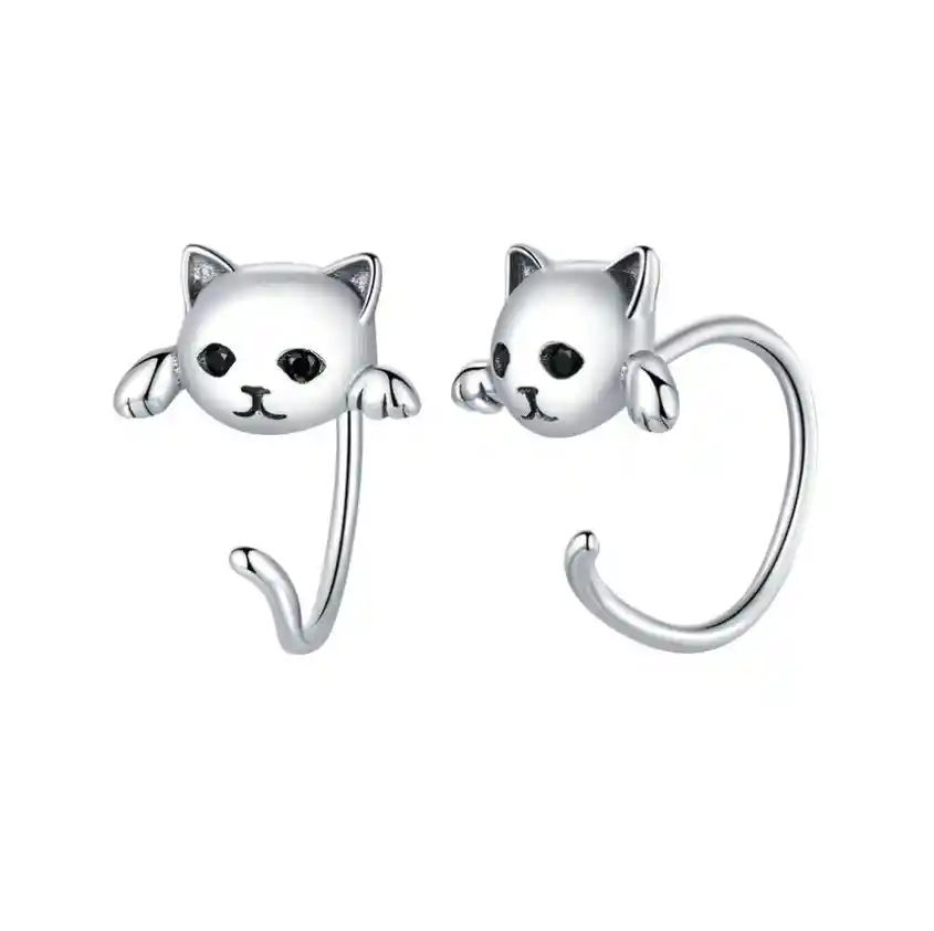 Aretes Pendientes Para Mujer Gato Fabricados En Plata 925