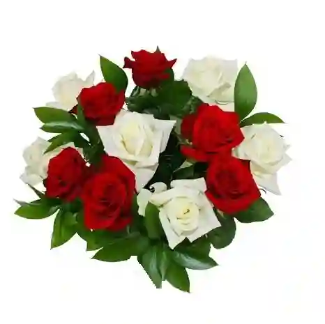 Bouquet De Rosas Blancas Y Rojas 12 Rosas.