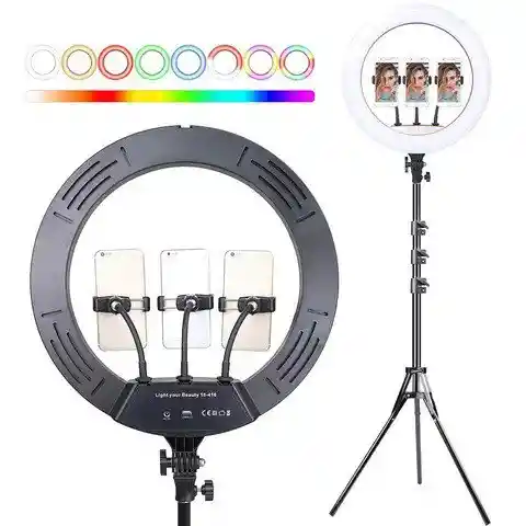 Aro Luz Led Rgb 33 Cm + Trípode 2.10 M + 3 Soportes Para Celular