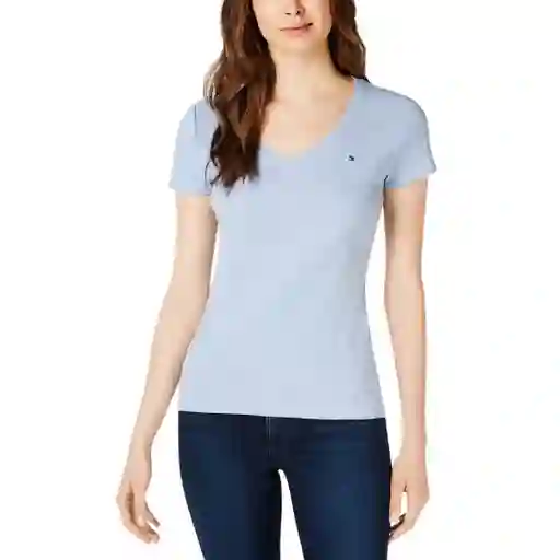 Talla S, L - Camiseta Mujer Tommy Hilfiger Cuello En V Light Blue | Original