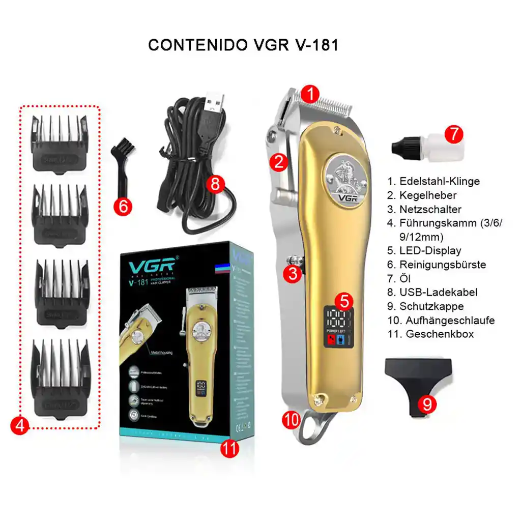 VGR Maquina Peluquera/Barbera Profesional  V181 Recargable