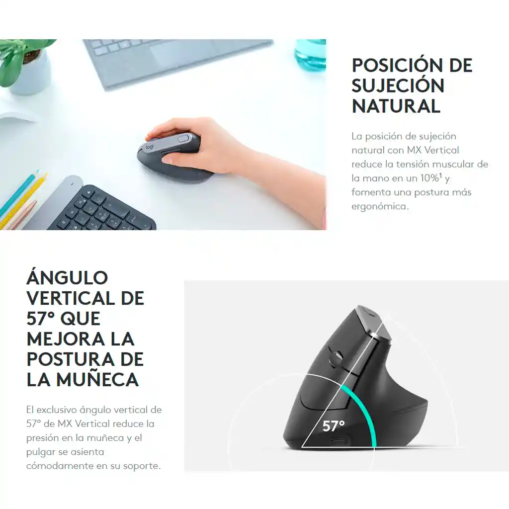 Logitech Mouse Ergonomico Avanzadomx Vertical, Recargable