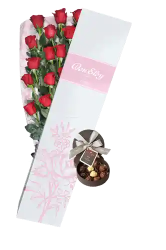 Rosas Rojas X 12 En Caja Rosada + Chocolates Don Eloy