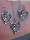 Juego Joyeria De Plata 925, Aretes Con Cadena Y Dije (jcd289)