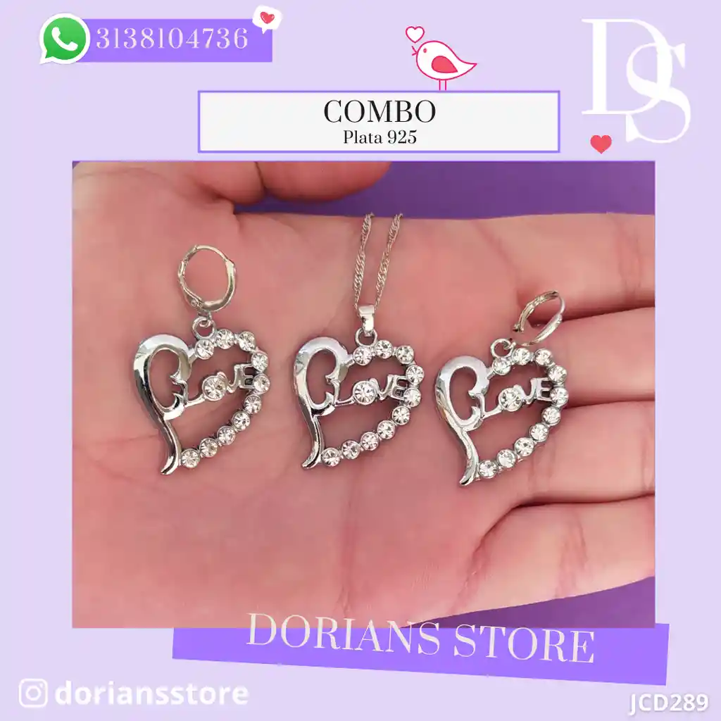 Juego Joyeria De Plata 925, Aretes Con Cadena Y Dije (jcd289)