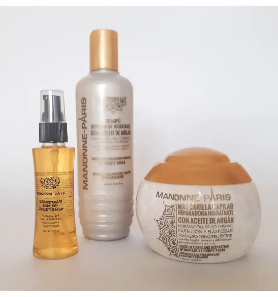 Kit Argan: Champu (shampoo) + Mascarilla + Aceite - Manonne Paris