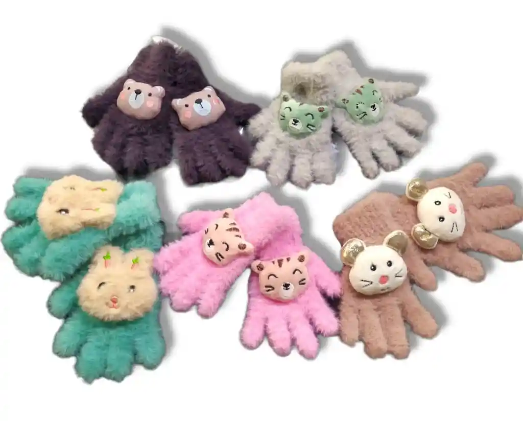 Guantes Lana Angora Con Motivos Niños