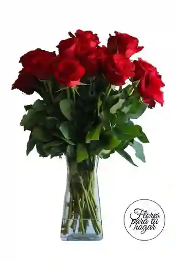 Rosas Rojas Con Jarrón De Cristal M