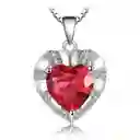Collar Dije Corazón Con Circón Rojo Para Mujer En Plata 925