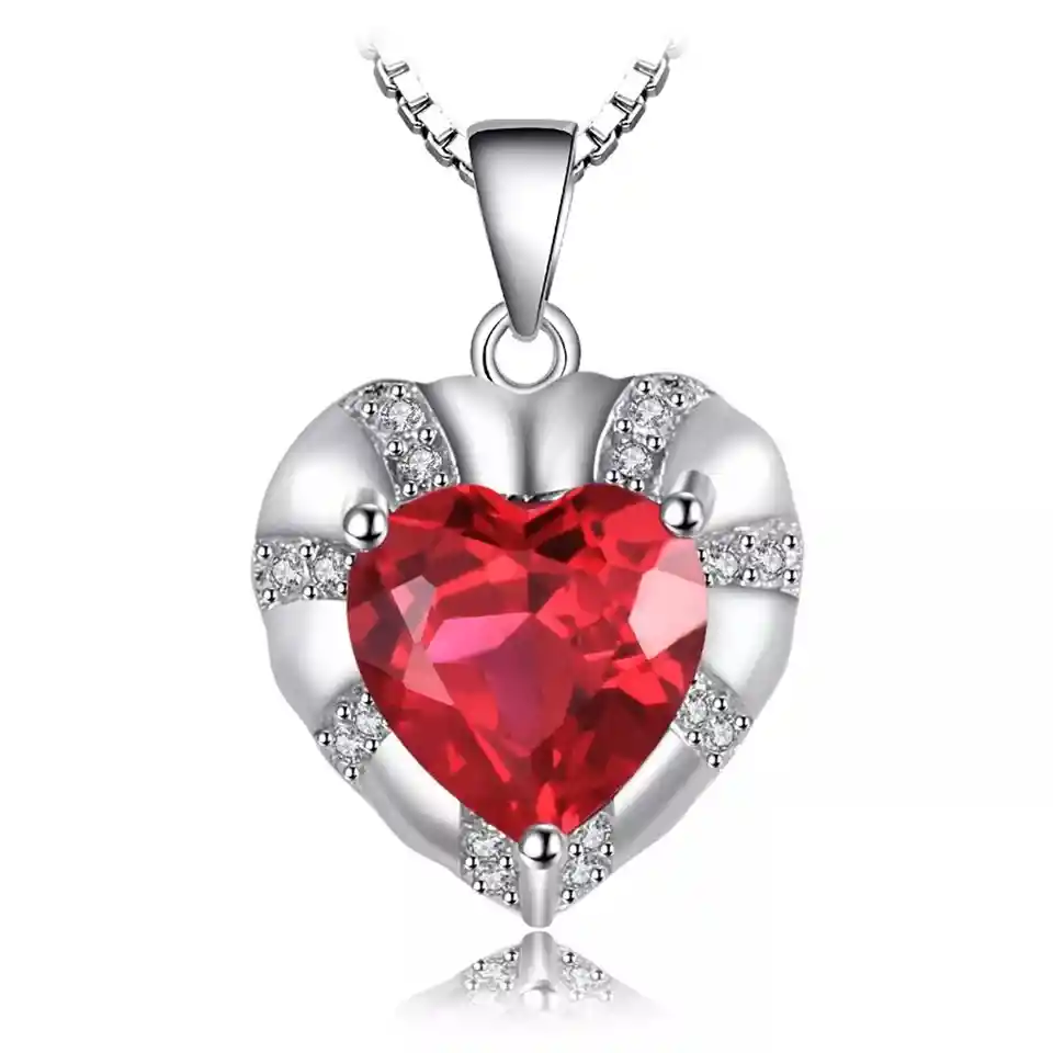 Collar Dije Corazón Con Circón Rojo Para Mujer En Plata 925