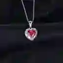 Collar Dije Corazón Con Circón Rojo Para Mujer En Plata 925