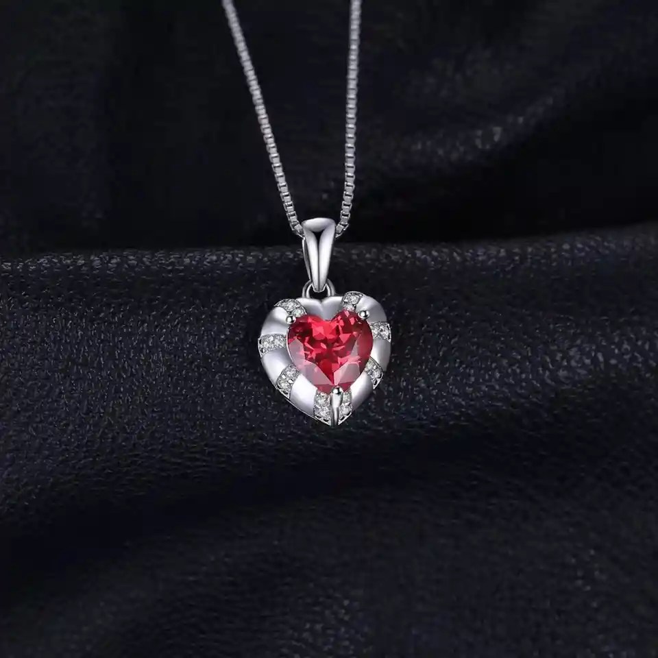 Collar Dije Corazón Con Circón Rojo Para Mujer En Plata 925