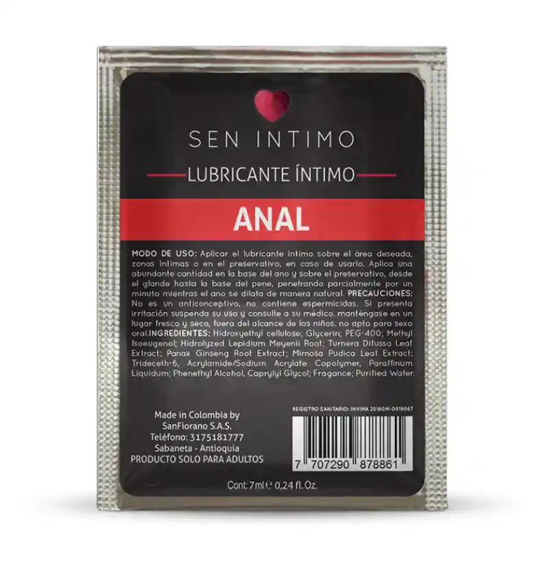 Lubricante Íntimo Anal Sen Sachet X 7 Ml