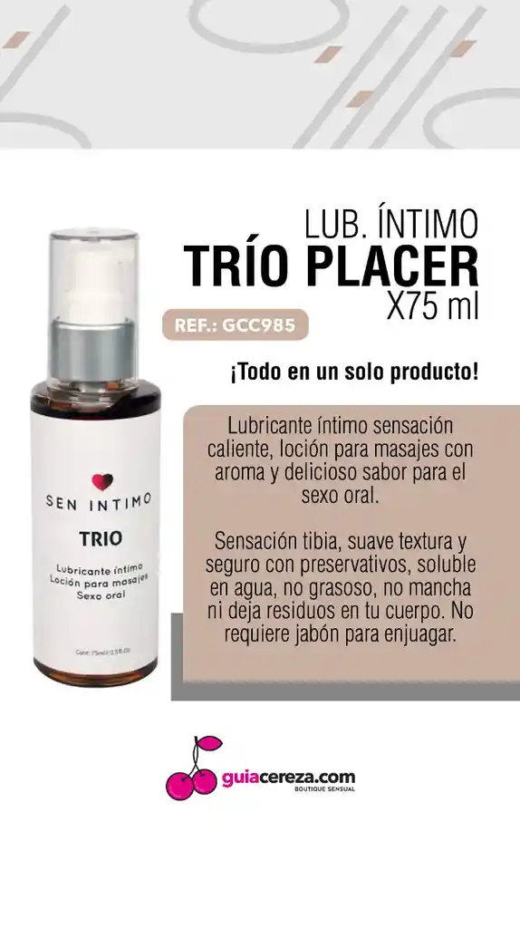 Lubricante Íntimo Trío Placer X 85 Ml