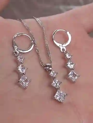 Juego De Plata 925, Joyería Aretes, Cadena Y Dije