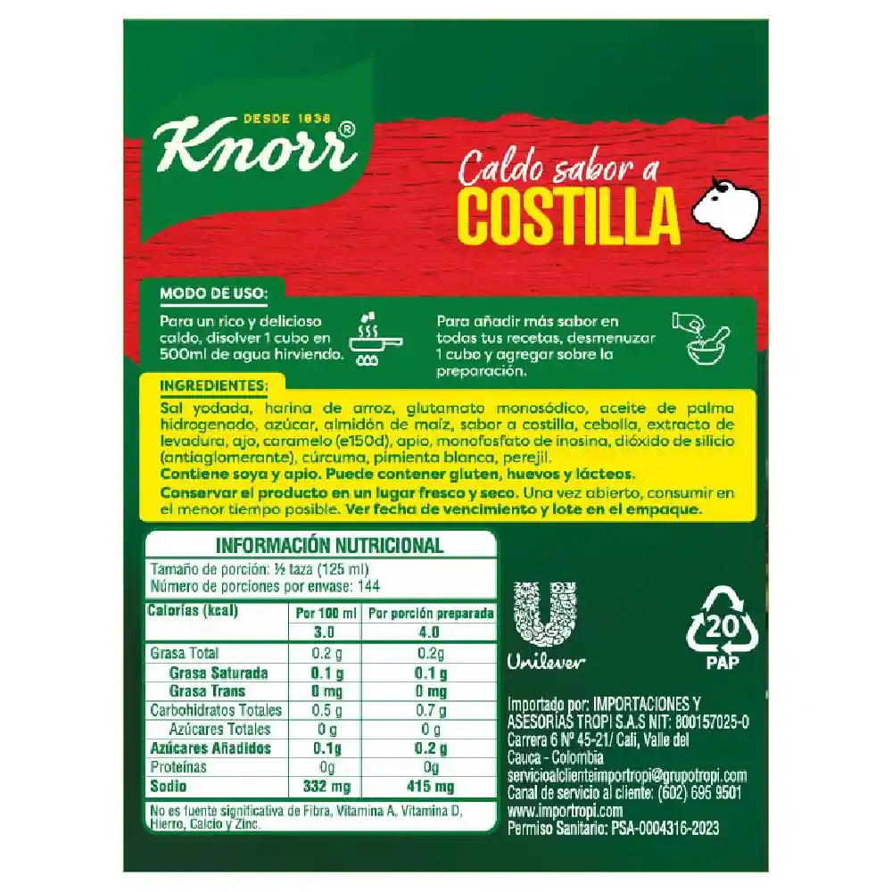Caldo de Costilla 36 Cubos Knorr (324 Gr)